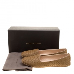Pre Owned Bottega Veneta Dark Beige Intrecciato Leather Flats Size 40.5