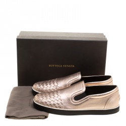 Pre Owned Bottega Veneta Metallic Pink Intrecciato Leather Slip On Sneakers Size 41