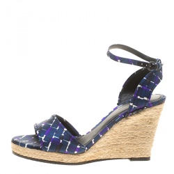 مملوكة مسبقًا Bottega Veneta Multicolor Satin Ankle Strap Espadrille Wedge Sandals 38