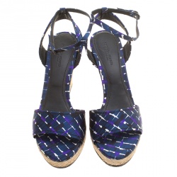 مملوكة مسبقًا Bottega Veneta Multicolor Satin Ankle Strap Espadrille Wedge Sandals 38