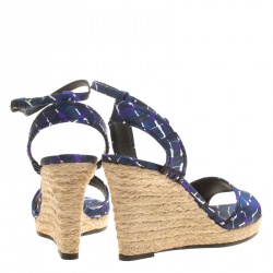 مملوكة مسبقًا Bottega Veneta Multicolor Satin Ankle Strap Espadrille Wedge Sandals 38
