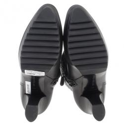 Pre Owned Bottega Veneta Black Leather Intrecciato Platform Knee Boots Size 39