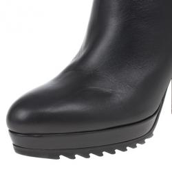 Pre Owned Bottega Veneta Black Leather Intrecciato Platform Knee Boots Size 39