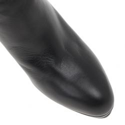 Pre Owned Bottega Veneta Black Leather Intrecciato Platform Knee Boots Size 39