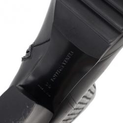 Pre Owned Bottega Veneta Black Leather Intrecciato Platform Knee Boots Size 39