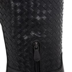 Pre Owned Bottega Veneta Black Leather Intrecciato Platform Knee Boots Size 39