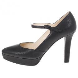 Pre Owned Bottega Veneta Black Leather Mary Jane Platform Pumps Size 38.5