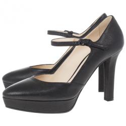 Pre Owned Bottega Veneta Black Leather Mary Jane Platform Pumps Size 38.5