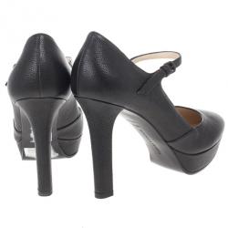 Pre Owned Bottega Veneta Black Leather Mary Jane Platform Pumps Size 38.5