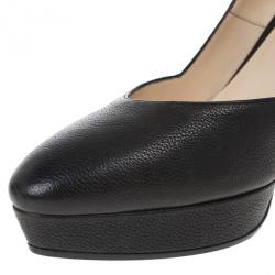 Pre Owned Bottega Veneta Black Leather Mary Jane Platform Pumps Size 38.5