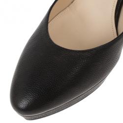 Pre Owned Bottega Veneta Black Leather Mary Jane Platform Pumps Size 38.5