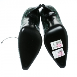 Pre Owned Bottega Veneta Green Python Leather Cutout Lace-Up Ankle Boots Size 40