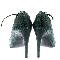 Pre Owned Bottega Veneta Green Python Leather Cutout Lace-Up Ankle Boots Size 40