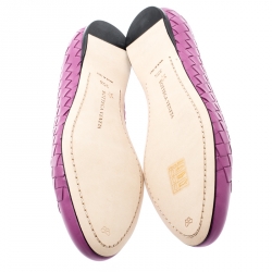 Pre Owned Bottega Veneta Purple Intrecciato Leather Ballet Flats Size 35.5