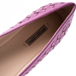 Pre Owned Bottega Veneta Purple Intrecciato Leather Ballet Flats Size 35.5