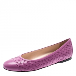 Pre Owned Bottega Veneta Purple Intrecciato Leather Ballet Flats Size 35.5