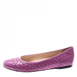 Pre Owned Bottega Veneta Purple Intrecciato Leather Ballet Flats Size 35.5