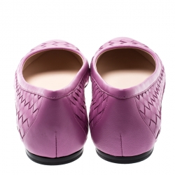 Pre Owned Bottega Veneta Purple Intrecciato Leather Ballet Flats Size 35.5
