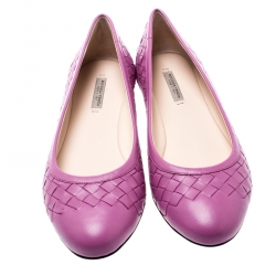 Pre Owned Bottega Veneta Purple Intrecciato Leather Ballet Flats Size 35.5