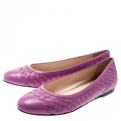 Pre Owned Bottega Veneta Purple Intrecciato Leather Ballet Flats Size 35.5