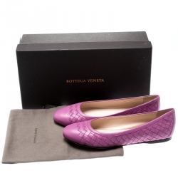 Pre Owned Bottega Veneta Purple Intrecciato Leather Ballet Flats Size 35.5