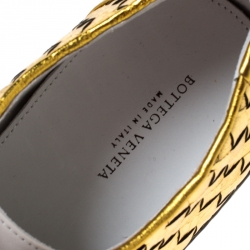 Bottega Veneta Metallic Gold Intrecciato Leather And Suede Cap Toe Low Top Sneakers Size 39.5
