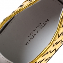 Pre Owned Bottega Veneta Metallic Gold Intrecciato Leather And Suede Cap Toe Low Top Sneakers Size 39.5