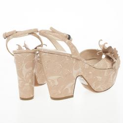 Pre Owned Bottega Veneta Butterfly-Embossed Ankle Wrap Platform Wedge Sandals Size 38.5