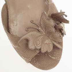 Pre Owned Bottega Veneta Butterfly-Embossed Ankle Wrap Platform Wedge Sandals Size 38.5