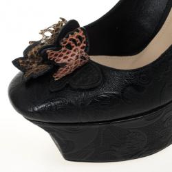 Pre Owned Bottega Veneta Limited Edition Butterfly Embossed Mary Jane Platform Pumps Size 38.5