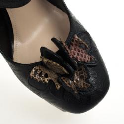 Pre Owned Bottega Veneta Limited Edition Butterfly Embossed Mary Jane Platform Pumps Size 38.5