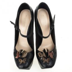 Pre Owned Bottega Veneta Limited Edition Butterfly Embossed Mary Jane Platform Pumps Size 38.5