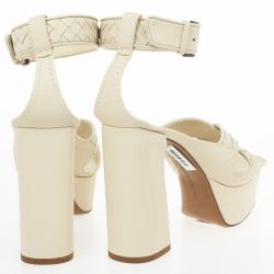 Pre Owned Bottega Veneta Cream Intrecciato Ankle Strap Platform Sandals Size 39 