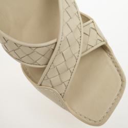 Pre Owned Bottega Veneta Cream Intrecciato Ankle Strap Platform Sandals Size 39 