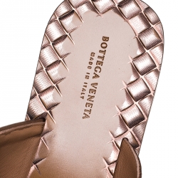 Pre Owned Bottega Veneta Metallic Bronze Criss Cross Intrecciato Leather Ravello Flat Slides Size 40