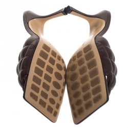 Pre Owned Bottega Veneta Brown Padded Quilted Leather Slide Sandals Size 40