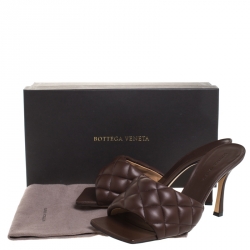 Pre Owned Bottega Veneta Brown Padded Quilted Leather Slide Sandals Size 40
