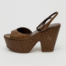 Pre Owned Bottega Veneta Brown Leather Intrecciato Platform Sandals Size 39 