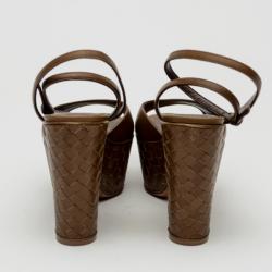 Pre Owned Bottega Veneta Brown Leather Intrecciato Platform Sandals Size 39 