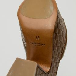 Pre Owned Bottega Veneta Brown Leather Intrecciato Platform Sandals Size 39 