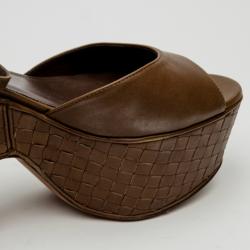 Pre Owned Bottega Veneta Brown Leather Intrecciato Platform Sandals Size 39 