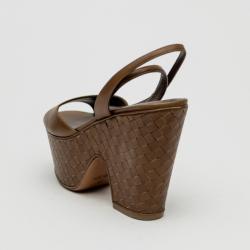 Pre Owned Bottega Veneta Brown Leather Intrecciato Platform Sandals Size 39 