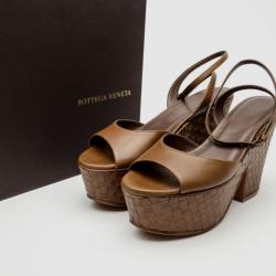 Pre Owned Bottega Veneta Brown Leather Intrecciato Platform Sandals Size 39 