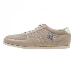 Pre Owned Bottega Veneta Beige Suede and Leather Butterfly Sneakers Size 39.5