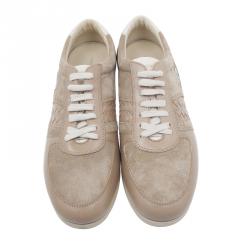 Pre Owned Bottega Veneta Beige Suede and Leather Butterfly Sneakers Size 39.5