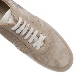 Pre Owned Bottega Veneta Beige Suede and Leather Butterfly Sneakers Size 39.5