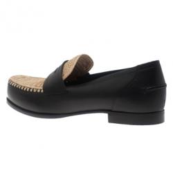 Pre Owned Bottega Veneta Black Leather and Raffia Loafers Size 40