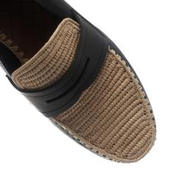 Pre Owned Bottega Veneta Black Leather and Raffia Loafers Size 40