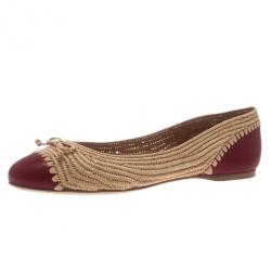 Pre Owned Bottega Veneta Two-Tone Raffia Ballet Flats Size 39