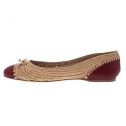 Pre Owned Bottega Veneta Two-Tone Raffia Ballet Flats Size 39